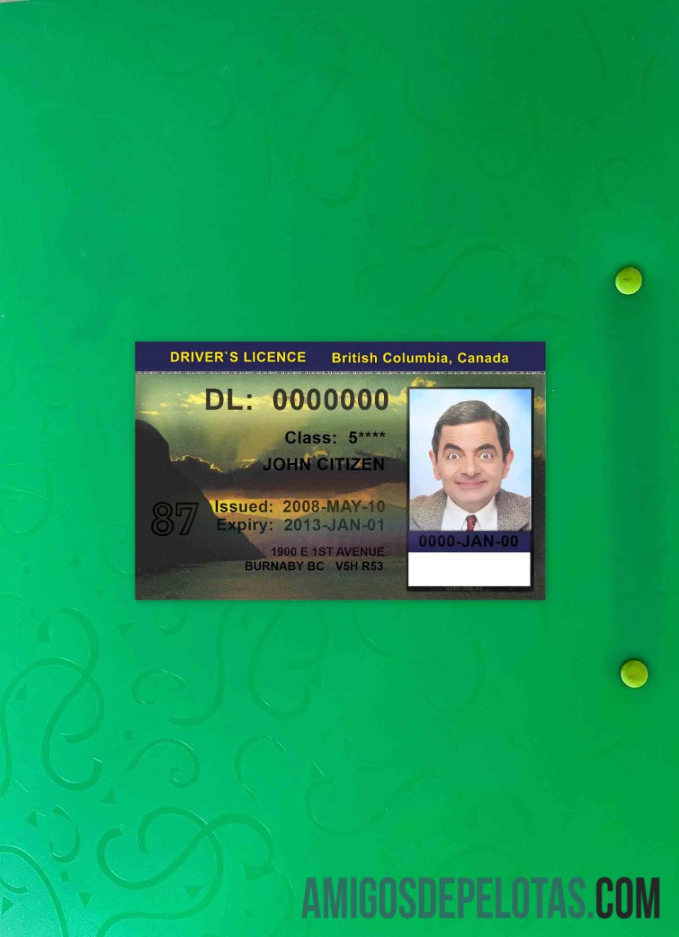 Canadá British Columbia DL, Versão 2 fotolook frente baixar para verificação